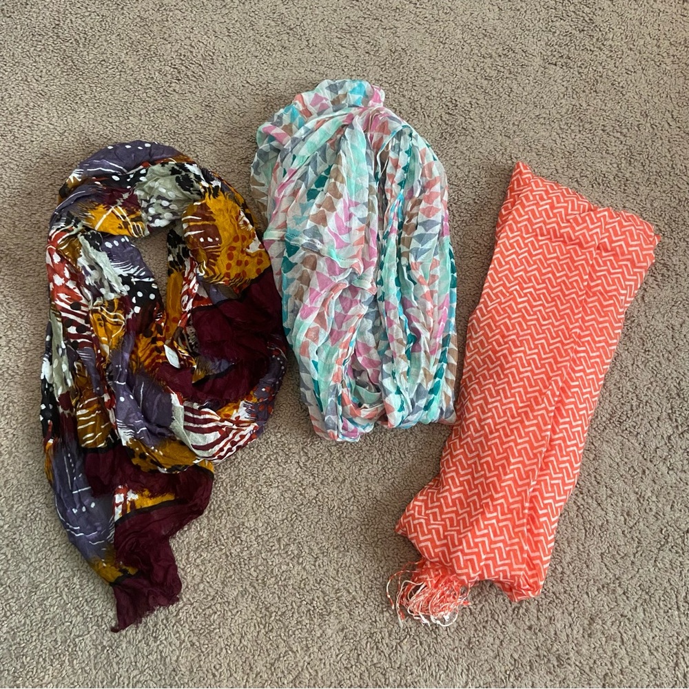 Bundle of Lightweight Colorful Scarves Orange Pink Burgundy Gold
